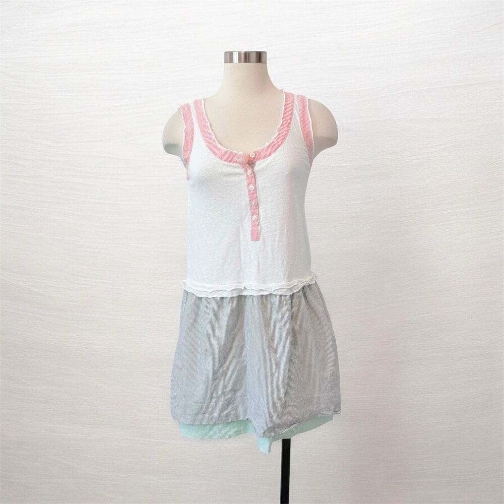 Marc Marc Jacobs White Stripe Linen Mini Dress Small Shirt Drop Tiered Classic